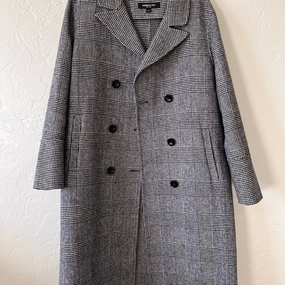 Kenneth Cole New York Houndstooth Wool Blend Coat